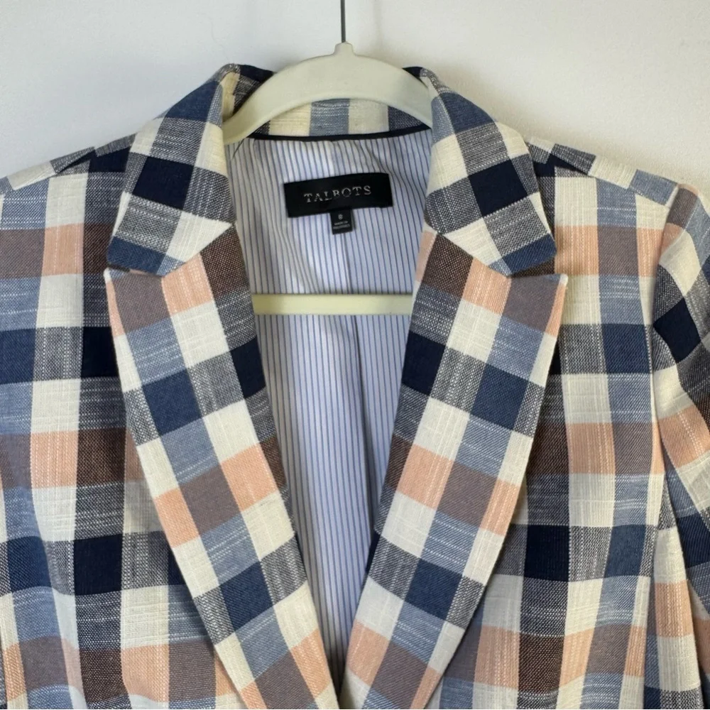 Talbots Plaid Blazer Women’s Size 8 Multicolor Classic Career Jacket Pink Navy